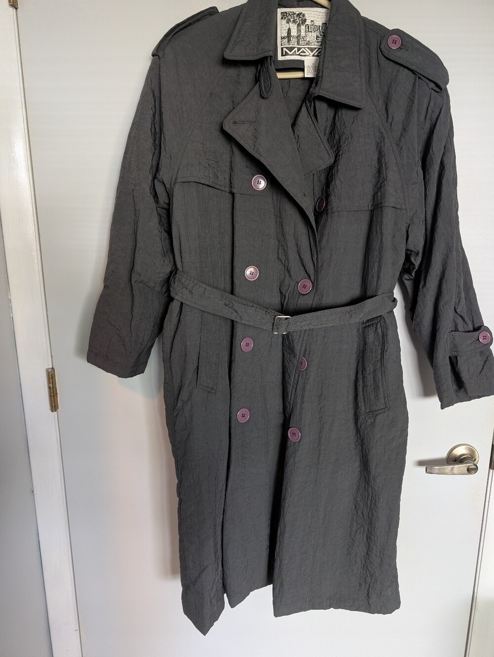 Men's Small Double-Breasted Dark GreyTrench Coat with Belt